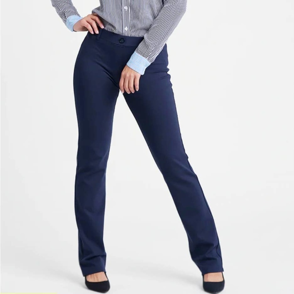 Betabrand Straight Leg Classic Dress Pant Yoga‎ Pant LP Petite Navy Blue